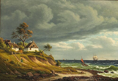 View of the fishing village Sletten. Brisk gale, 1882, F.C. Kiærskou