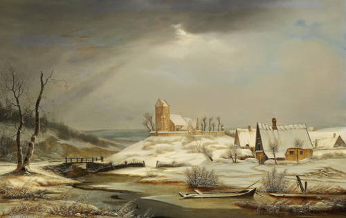 Winter landscape with houses and a church., 1836, F.M.E. Fabritius de Tengnagel