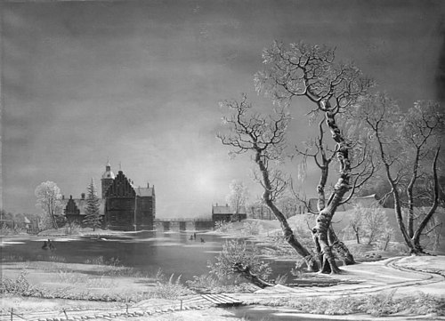 Vinterlandskab med herregården Gisselfeld, 1837, F.M.E. Fabritius de Tengnagel