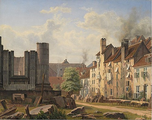 View of the Marble Square with the Ruins of the Uncompleted Frederik's Church, 1835, Frederik Sødring