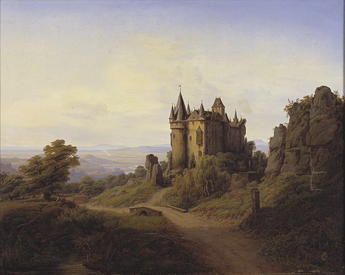 Slottet Büresheim ved Eifelfloden, 1838, Frederik Sødring