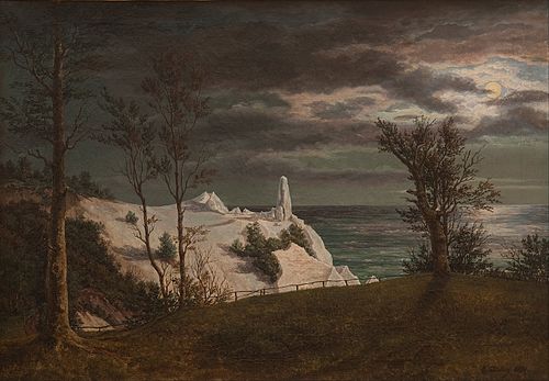 The "Summer Spire" on the Chalk Cliffs of the Island Møn. Moonlight, 1831, Frederik Sødring