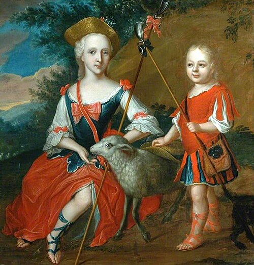 Boy and Girl Dressed as a Shepherd and a Shepherdess with a Lamb, 1750, Georg Mathias Fuchs