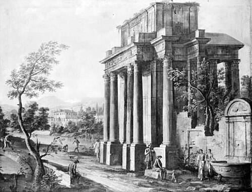 Architectural Study with Columns and a Fountain, 1775, Giovanni Antonio Cesari