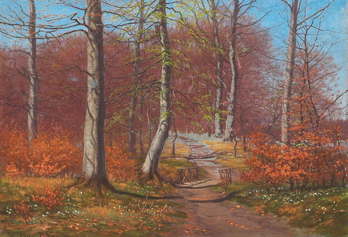 View of forest and bridge., 1885, Hans Gabriel Friis