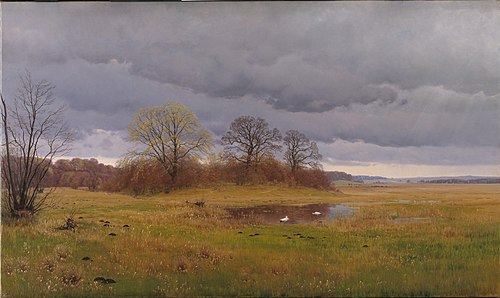 Forårslandskab med regnbyger. Sydsjælland, 1879, Hans Gabriel Friis