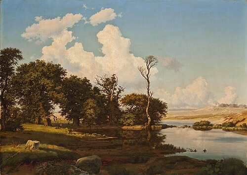 Danish Landscape, Oak Trees by a Lake., 1840, Heinrich Buntzen