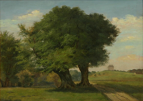 View from Jægersborg Dyrehave to the Eremitage hunting lodge., 1877, Heinrich Buntzen