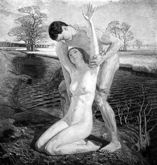 April. A Young Couple in a Landscape, 1908, Henrik Schouboe