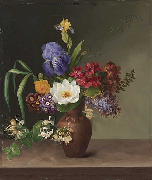 Vase i græsk stil med iris, syren og kaprifolium, 1831, Hermania Neergaard