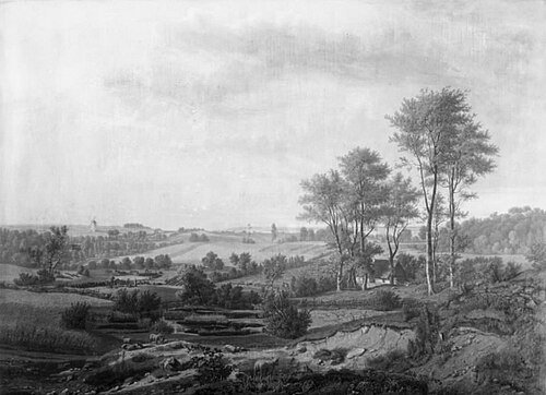 Nordsjællandsk landskab. I baggrunden den svenske kyst, 1841, Jens Peter Møller