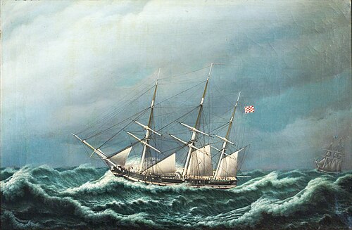 To danske fregatter i en storm signalerer med hinanden, 1833, Jacob Petersen