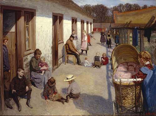Sunshine on a spring day in front of the family house at Charlottenburg., 1910, Jens Birkholm