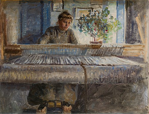 Anna ved væven. Slettestrand, 1908, Johannes Wilhjelm