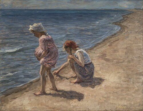 To piger på Skagen strand, 1910, Johannes Wilhjelm