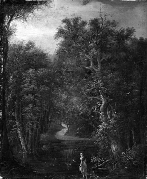 Skovlandskab med en malkepige, 1809, Julie Lütken