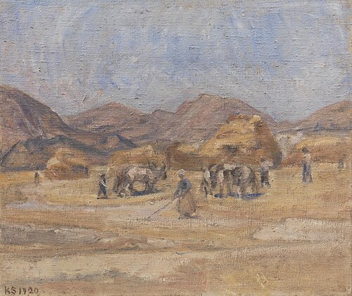 Tærskepladsen i Cività d'Antino, 1920, Karl Schou
