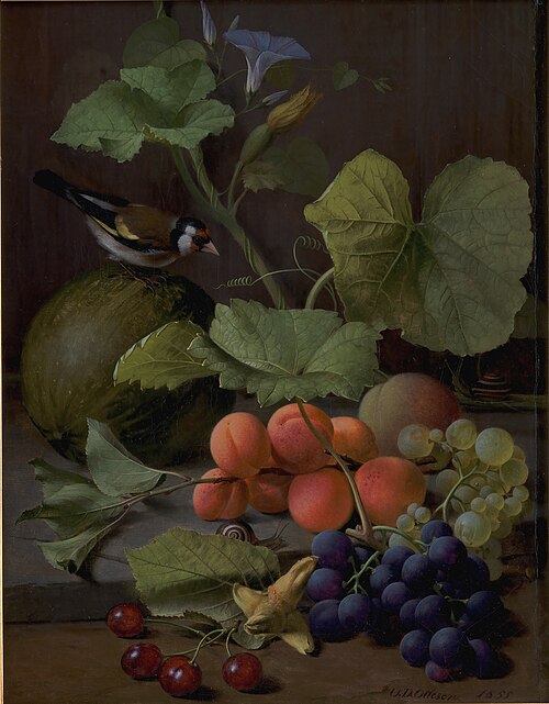 Frugtstykke med en stillids, 1855, O.D. Ottesen