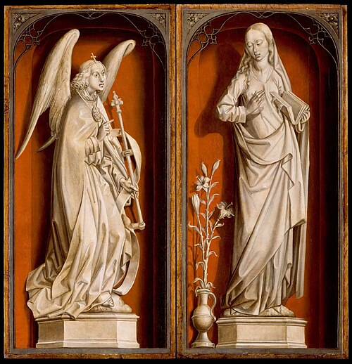 Abner's messengers before David (interior left wing), the Queen of Sheba comes before Solomon  (inte, 1480, Maître de la Légende de sainte Barbe