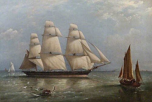 ‘HMS Pelican’ Homeward Bound in the English Channel, 1866 (Commander, Ralph P. Cator), 1880, Richard Brydges Beechey