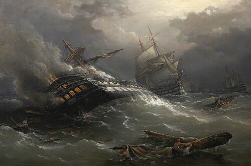 Destruction by Fire of the 74-Gun Ship 'Achille' at the Close of the Battle of Trafalgar, , Richard Brydges Beechey