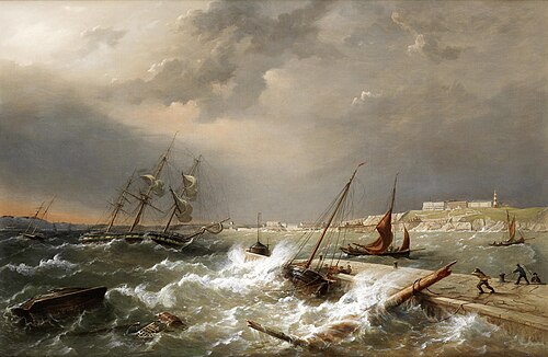 Wild weather in the sound, Plymouth, 1887, Richard Brydges Beechey