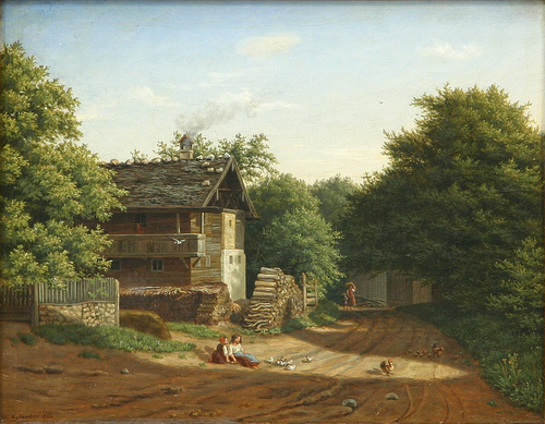 Landscape from southern Germany with a house and some children., 1864, Wilhelm Ferdinand Xylander