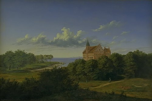 Et landskab med en herregård. Komposition, 1854, Thorald Læssøe