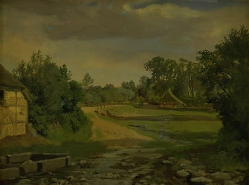 Vej gennem en dansk landsby, 1854, Thorald Læssøe