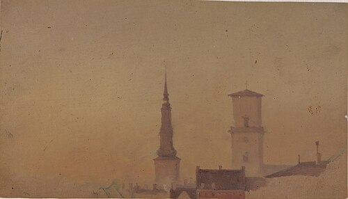 Study of the Spires of Petri Church and Our Lady's Cathedral, 1843, Wilhelm Peter Carl Petersen