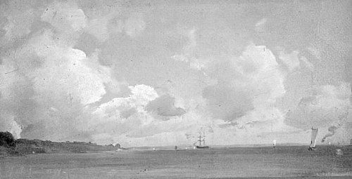The Sound with ships, Near Espergærde, 1847, Wilhelm Peter Carl Petersen