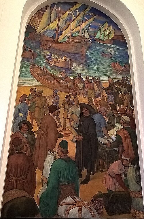 O Infante D. Henrique faz a entrega do plano das descobertas ao capitão da Armada, 1944, Sousa Lopes