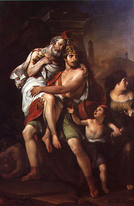 Aeneas saving his father anchises from the fire of trojan, 1855, António Manuel da Fonseca