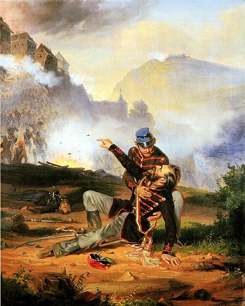 A sebesült honvéd (Buda ostroma–1849)., 1851, Károly Sterio