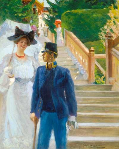 Soldier and Lady with an Umbrella, , Zsigmond Vajda