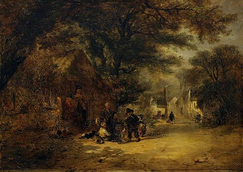 Children gathered outside a Village Cottage, 1866, Alfred Montague