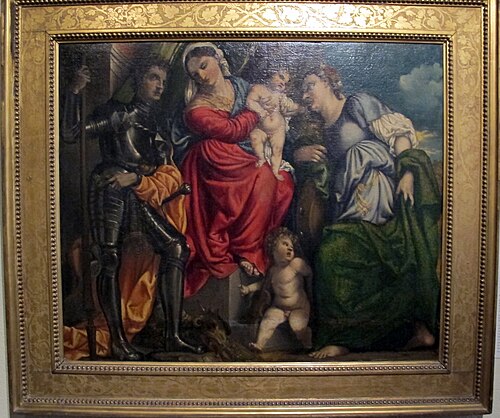 Virgin and Child, with Saints George and Catherine of Alexandria, and a Putto, 1520, Domenico Campagnola