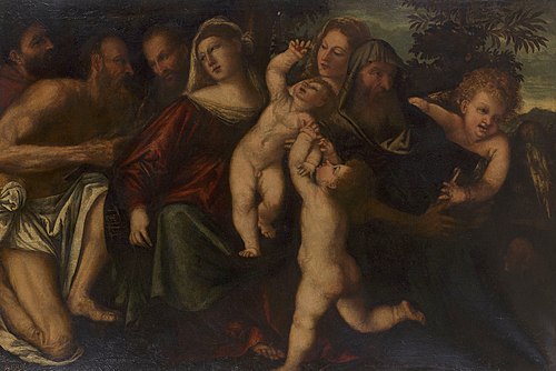The Holy Family with Saints Jerome and Francis(?), 1520, Domenico Campagnola