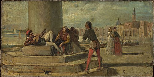 Genre scene against Venice, , Domenico Morelli