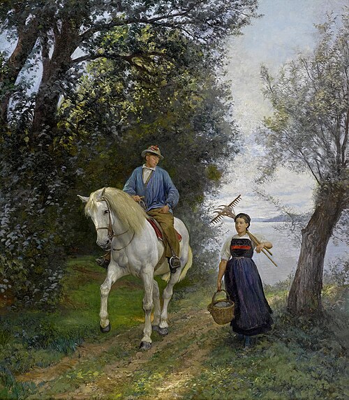 Rider and peasant woman on a lake, , Rudolf Koller