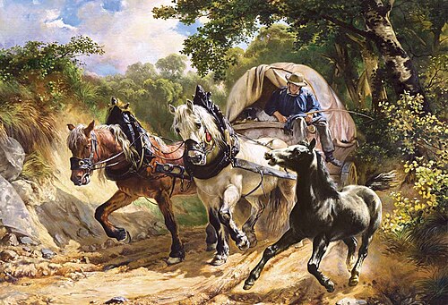Voiture de messages au chemin creux, 1855, Rudolf Koller