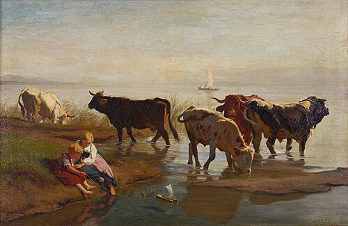 Kühe am See, 1870, Rudolf Koller