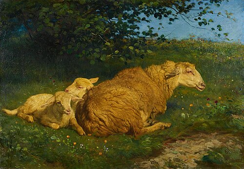 Mutterschaf mit zwei Lämmern, 1866, Rudolf Koller