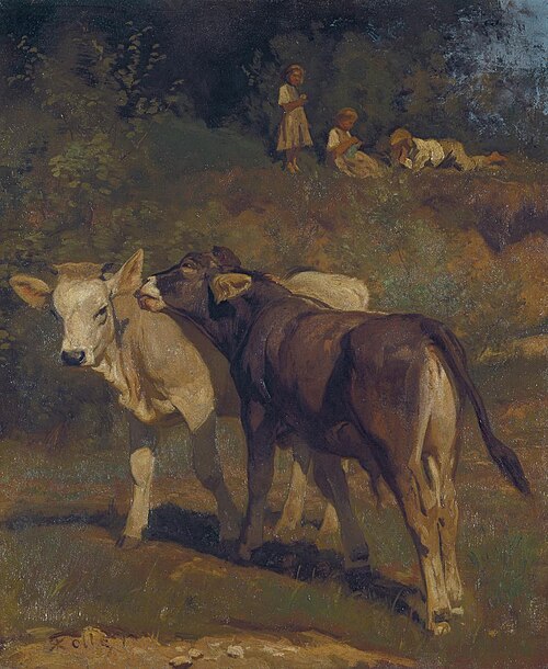 Zwei kosende Kälblein. Studie, 1865, Rudolf Koller
