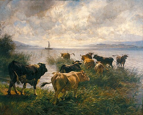 Viehherde am See, 1883, Rudolf Koller