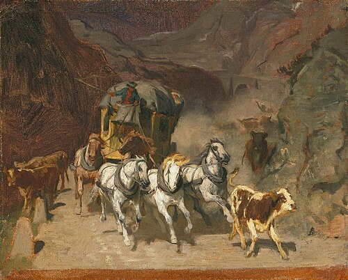 Erste Skizze zu «Die Gotthardpost», 1873, Rudolf Koller