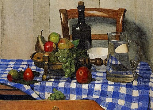 Nature morte avec nappe à carreaux bleue, 1919, Félix Vallotton