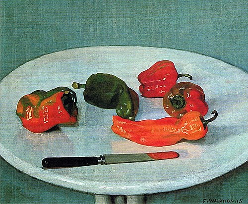 Poivrons rouges sur table ronde, laquée blanc, 1915, Félix Vallotton
