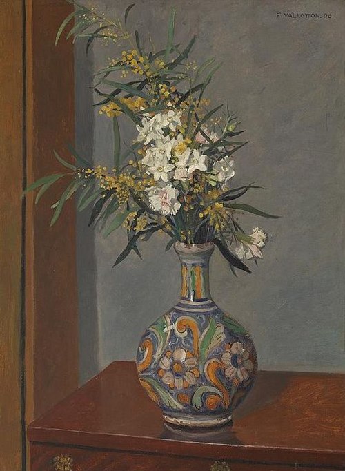 Fleurs blanches dans un vase décoré, 1906, Félix Vallotton