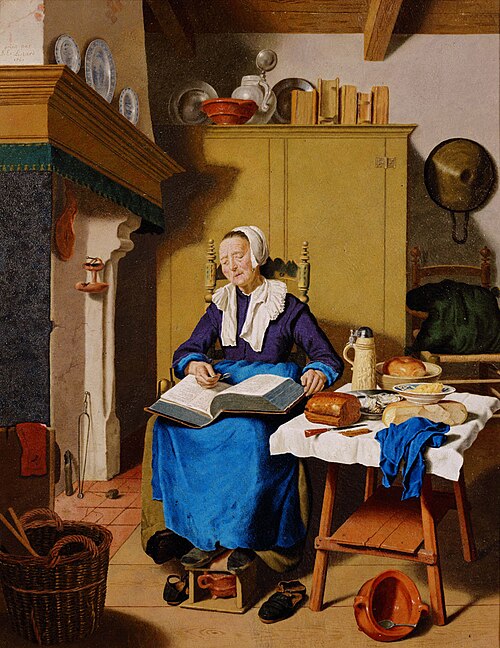 Sleeping old lady with a bible on her lap, 1760, Jean-Étienne Liotard